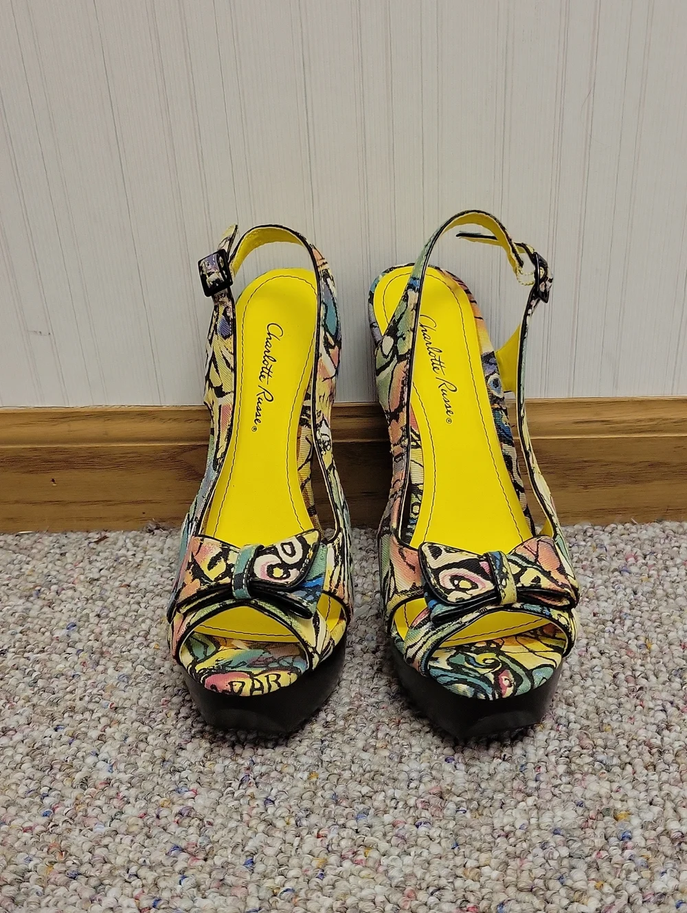 Charlotte Russe Multicolor Platform Slingback Heels Comic Book 7 Halloween